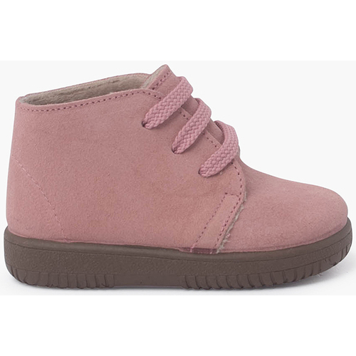 Zapatos Niño Botas de caña baja Pisamonas Botas Serraje Niños Cordones Y Costuras De Colores Rosa