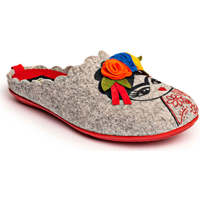 Zapatos Mujer Pantuflas Marpen FridaFieltro Frida Gris y Rojo