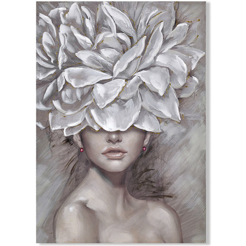 Casa Cuadros / pinturas Signes Grimalt Cuadro Mujer Tocado Flores Gris