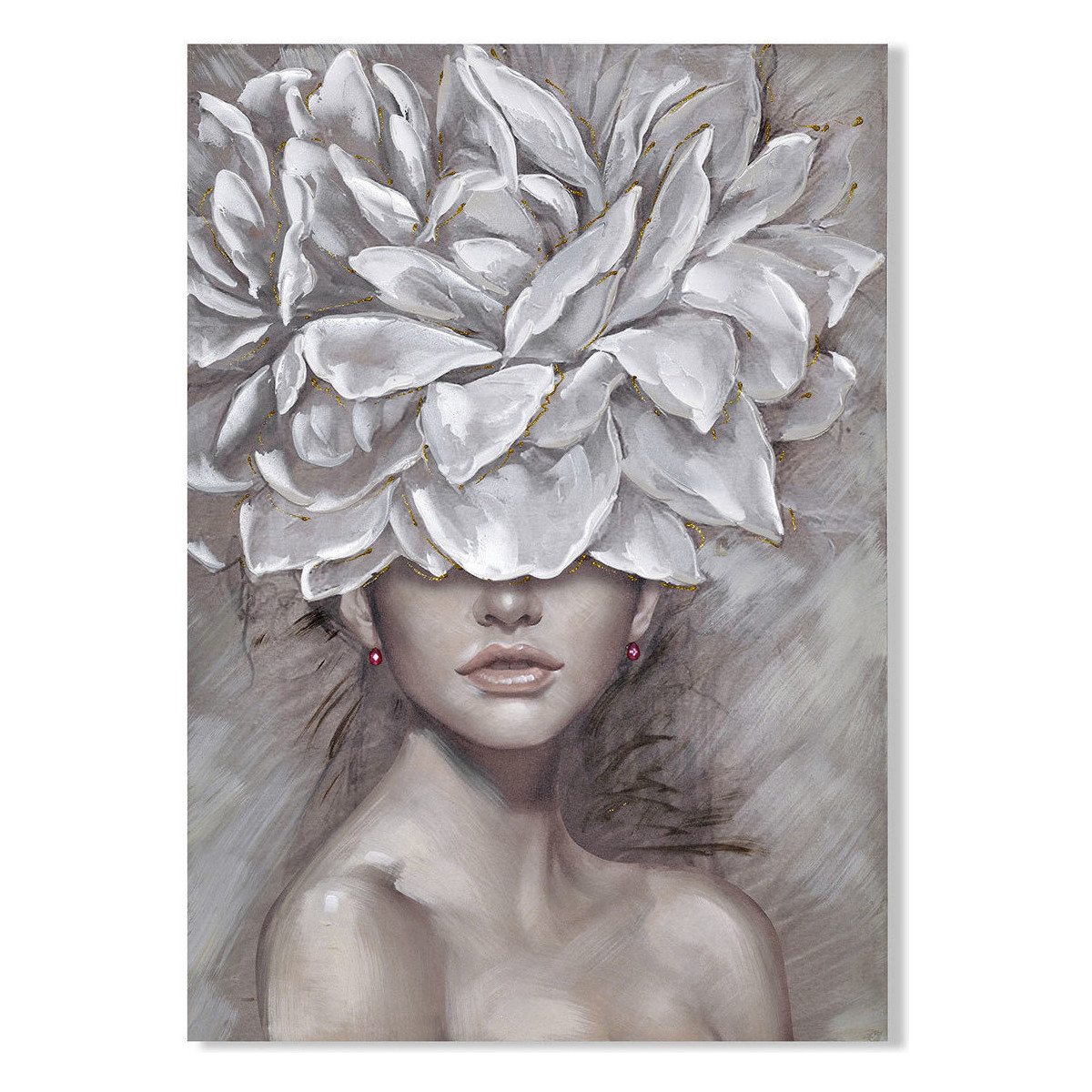 Casa Cuadros / pinturas Signes Grimalt Cuadro Mujer Tocado Flores Gris