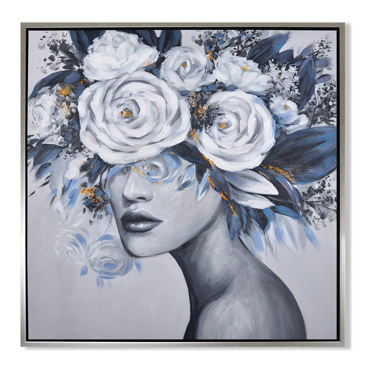 Casa Cuadros / pinturas Signes Grimalt Cuadro Mujer Tocado Flores Azul