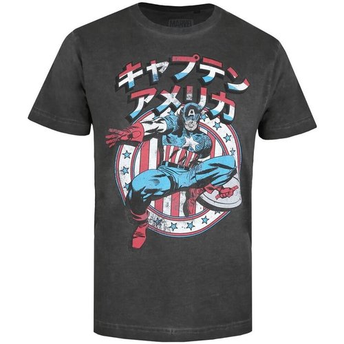 textil Hombre Camisetas manga larga Captain America TV1086 Negro