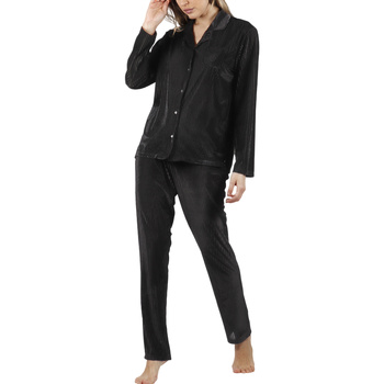 textil Mujer Pijama Admas Conjunto de pijama terciopelo pantalón camisa Elegant Stripes Negro