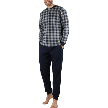 textil Hombre Pijama Admas Pantalones de pijama y camiseta manga larga Vichy Azul