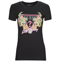 textil Mujer Camisetas manga corta Guess SS CN TRIANGLE FLOWERS TEE Negro