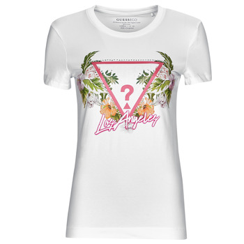 textil Mujer Camisetas manga corta Guess SS CN TRIANGLE FLOWERS TEE Blanco