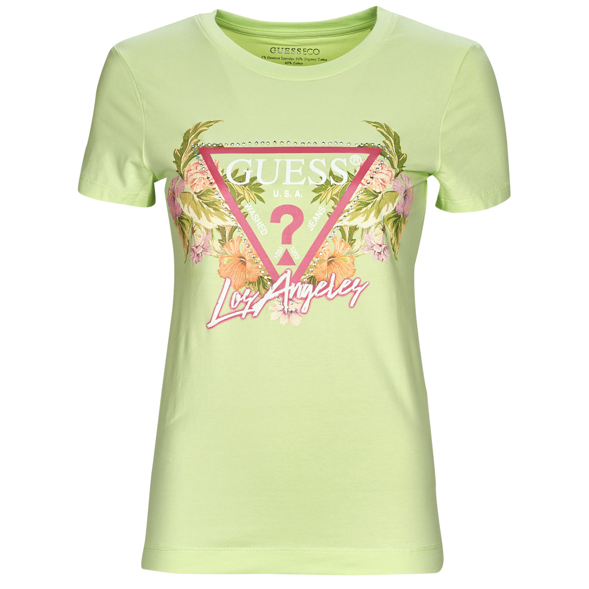 textil Mujer Camisetas manga corta Guess SS CN TRIANGLE FLOWERS TEE Verde
