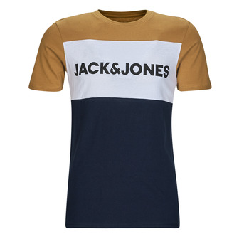 textil Hombre Camisetas manga corta Jack & Jones JJELOGO BLOCKING TEE SS Amarillo / Blanco / Marino
