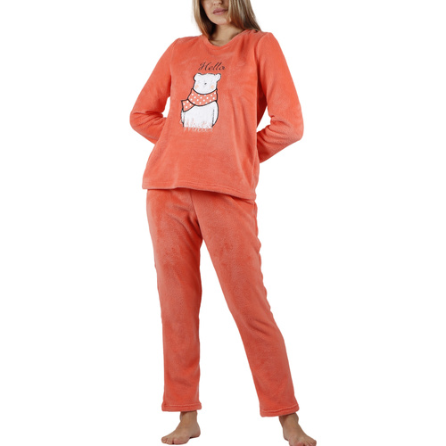 textil Mujer Pijama Admas Conjunto de pijama vellón pantalón manga larga Hello Winter Naranja