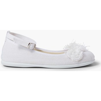 Zapatos Niña Derbie Pisamonas Bailarina lino pulsera con flor Blanco