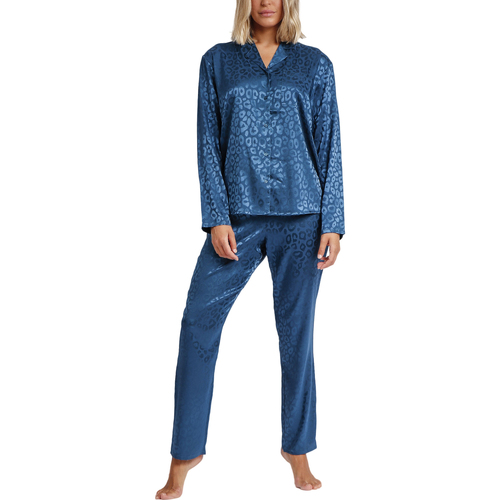 textil Mujer Pijama Admas Pijama pantalón camisa Satin Leopard Azul