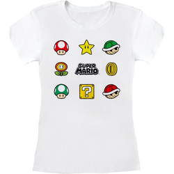 textil Mujer Camisetas manga larga Super Mario Items Blanco
