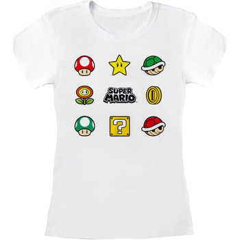 textil Mujer Camisetas manga larga Super Mario Items Blanco