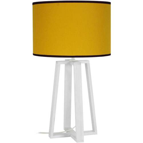 Casa Lámparas de escritorio Tosel lámpara de noche redondo madera blanco y amarillo Blanco