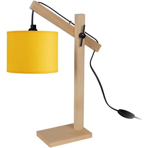 Casa Lámparas de escritorio Tosel Lámpara de escritorio redondo madera natural y amarillo Beige