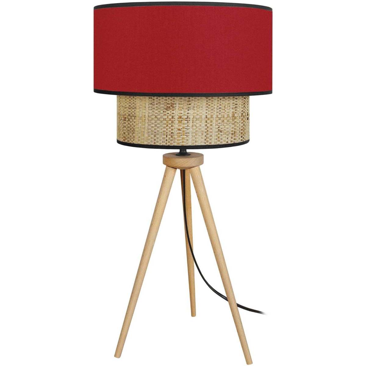 Casa Lámparas de escritorio Tosel Lámpara de Mesa redondo madera natural y rojo Beige