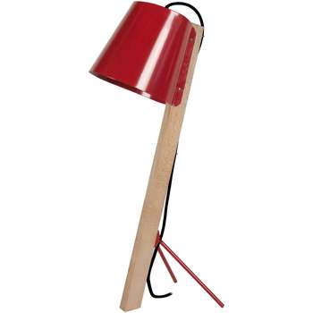Tosel Lámpara de escritorio redondo madera natural y rojo Beige
