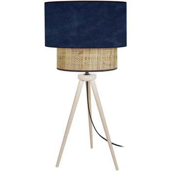 Casa Lámparas de escritorio Tosel Lámpara de Mesa redondo madera terciopelo natural y azul Beige