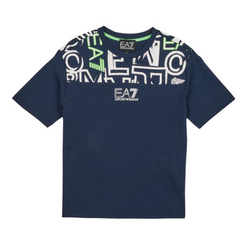 textil Niño Camisetas manga corta Emporio Armani EA7 12 Marino / Blanco / Verde