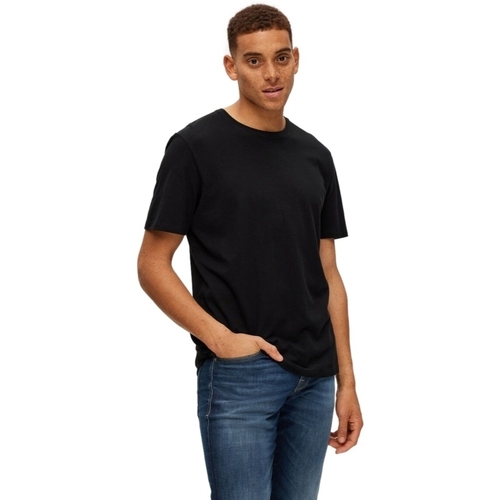 textil Hombre Tops y Camisetas Selected Noos Pan Linen T-Shirt - Black Negro