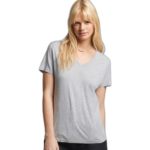 textil Mujer Camisetas manga corta Superdry T-shirt à col V en coton bio femme Gris