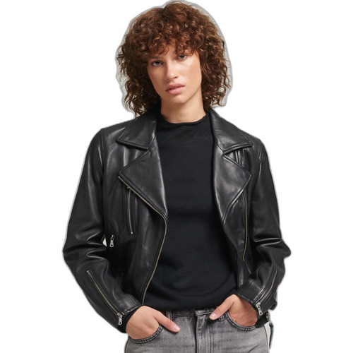 textil Mujer Chaquetas de cuero / Polipiel Superdry Veste de motard en cuir femme Negro
