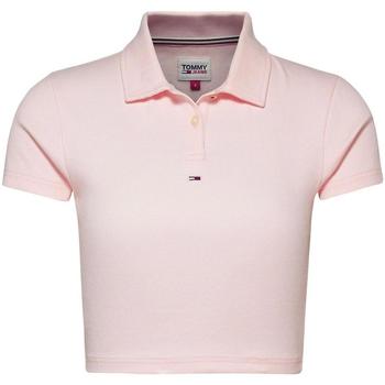 textil Mujer Polos manga corta Tommy Jeans TJW ESSENTIAL CROPPED RIB POLO Faint Pin Rosa