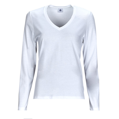 textil Mujer Camisetas manga larga Petit Bateau ML COL V Blanco