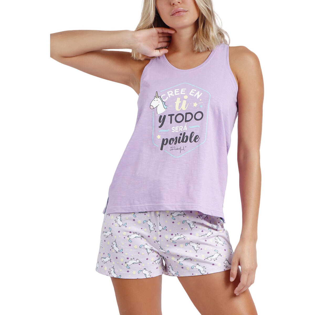 textil Mujer Pijama Admas Camiseta de tirantes corta pijama Cree En Ti Mr Wonderful Violeta