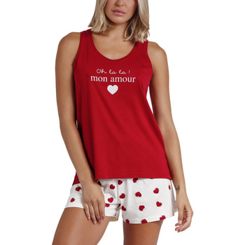 textil Mujer Pijama Admas Pantalones cortos de pijama Camiseta tirantes Dans Mon Coeur Rojo