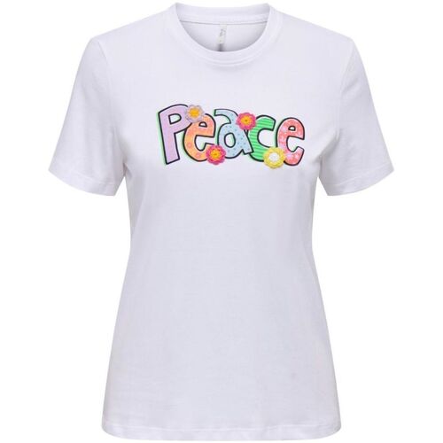 textil Mujer Tops y Camisetas Only 15297273 LOLA-BW PEACE Blanco