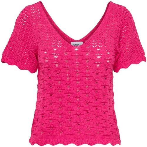 textil Mujer Tops y Camisetas Only ONLBECCA LIFE SS V-NECK TOP KNT Rosa