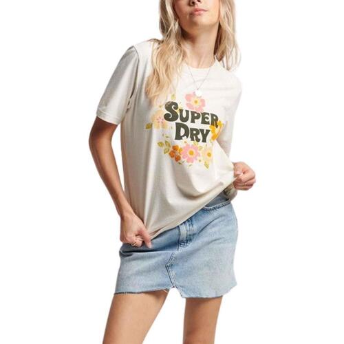 textil Mujer Tops y Camisetas Superdry VINTAGE FLORAL SCRIPTED TEE Beige