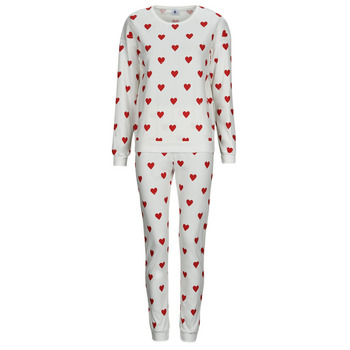 textil Mujer Pijama Petit Bateau LOXA Blanco / Rojo
