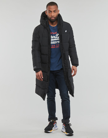 textil Hombre Plumas Superdry HOODED LONGLINE SPORTS PUFFER Negro