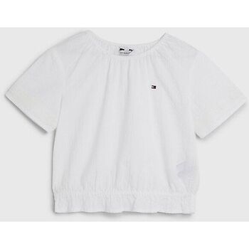 textil Niña Camisetas sin mangas Tommy Hilfiger KG0KG07235 SEETSUCKER-YBR WHITE Blanco