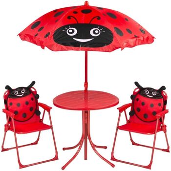 Casa Mesas de centro de jardín Strend Pro Conjunto de 1 mesa con sombrilla, 2 sillas Rojo