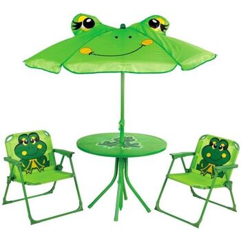 Casa Mesas de centro de jardín Strend Pro Set 1 mesa con sombrilla, 2 sillas Verde