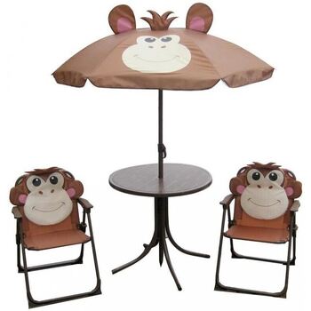 Casa Mesas de centro de jardín Strend Pro Set 1 mesa con sombrilla, 2 sillas Marrón