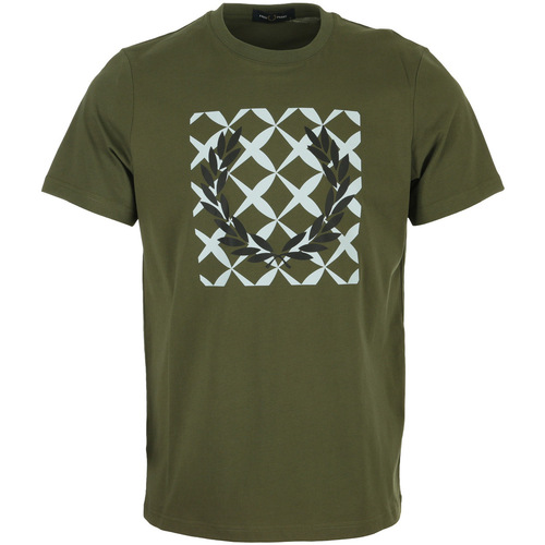 textil Hombre Camisetas manga corta Fred Perry Cross Stitch Printed T-Shirt Verde