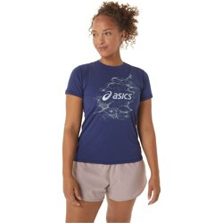 textil Mujer Camisas Asics NAGINO GRAPHIC RUN SS TOP Azul