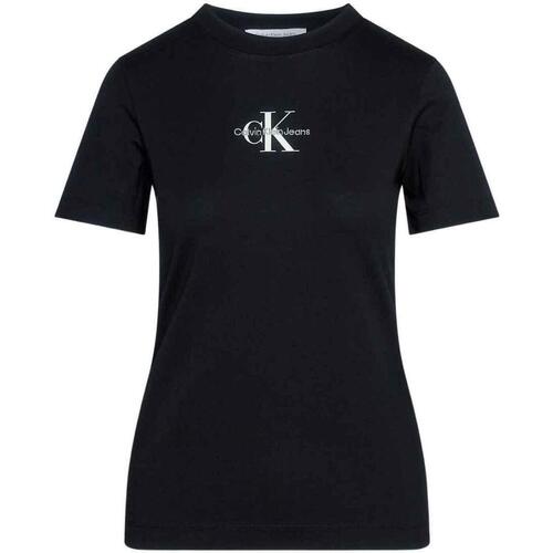 textil Mujer Tops y Camisetas Calvin Klein Jeans MONOLOGO SLIM FIT Negro