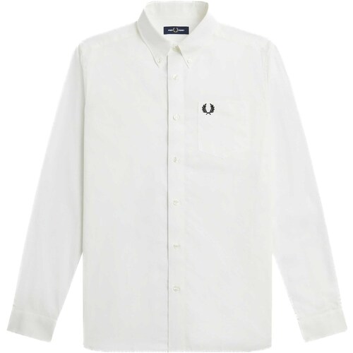 textil Hombre Camisas manga larga Fred Perry Camicia Fred Perry Button Down Collar Blanco
