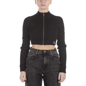textil Mujer Sudaderas Ck Jeans Maglione Calvin Klein Badge Cropped Zip Nero Negro