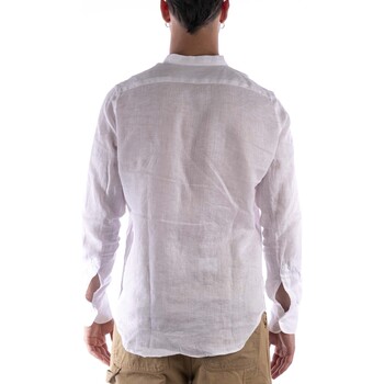 Sl56 Camicia Coreana  Lino Bianco Blanco