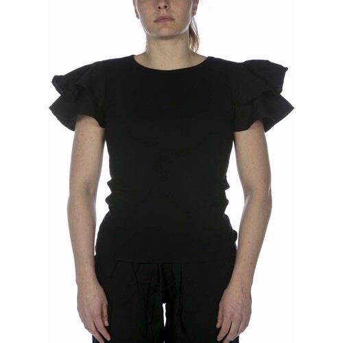 textil Mujer Tops y Camisetas Deha T-Shirt  In Costina Con Volant Nero Negro