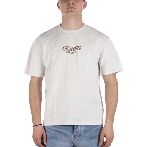 textil Hombre Tops y Camisetas Guess T-Shirt  Go Brent Logo Script Beige Beige