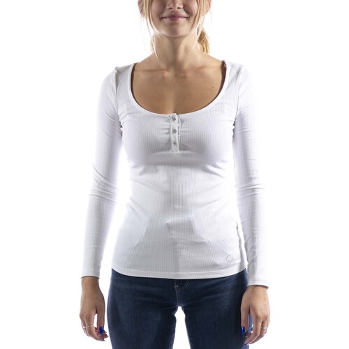 textil Mujer Tops y Camisetas Guess Maglia  Karlee Jewel Henley Bianco Blanco