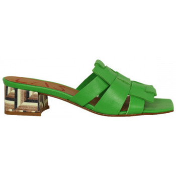 Zapatos Mujer Botas Lolas zueco con tacon fantasia de 4 cm con tiras piel entrelazadas Verde