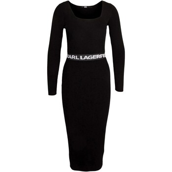 textil Mujer Vestidos Karl Lagerfeld - Vestido de Punto Logo en la Cintura Negro